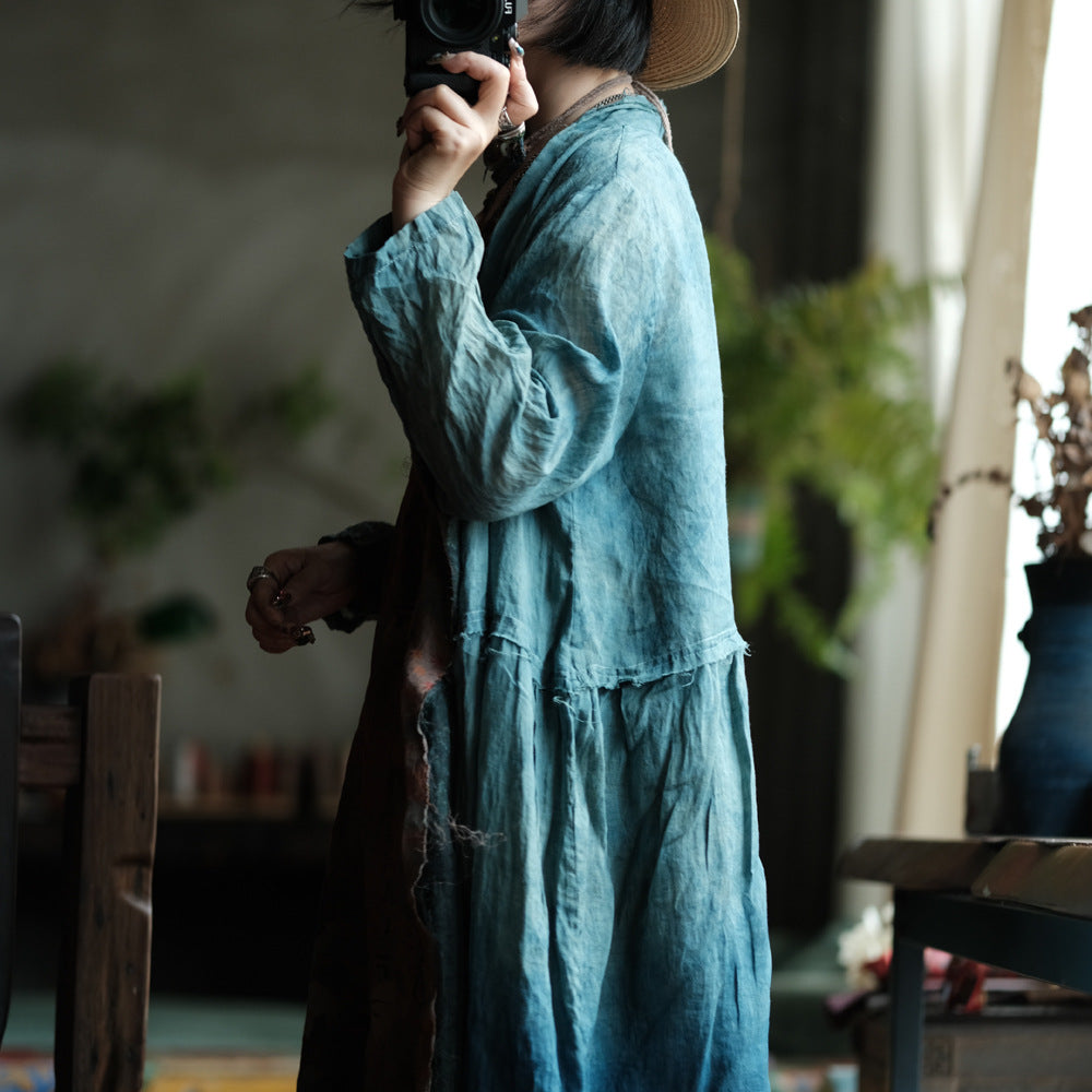 Verdant Mist Tie-Dye Ramie Coat