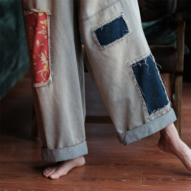 Pantalon en jean patchwork vintage Bloom