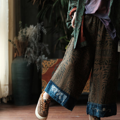 Botanical Archive Cropped Wide-Leg Cotton Pants