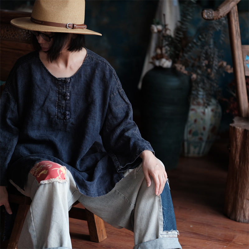 Camisa Oversize de Lino Vintage Breeze para Mujer – Ligera y Transpirable