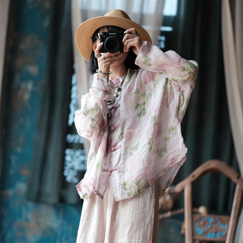 Chemisier coupe-vent fleuri vintage