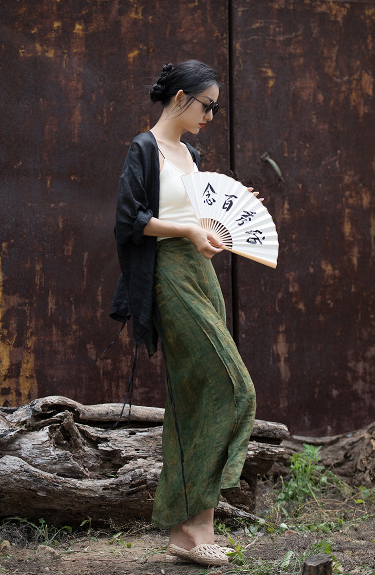 Jupe portefeuille vintage en lin