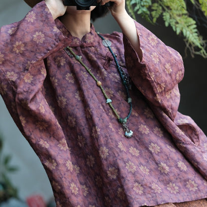 Vintage Floral Ramie Batwing Blouse