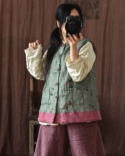 Gilet en lin patchwork à fleurs vintage