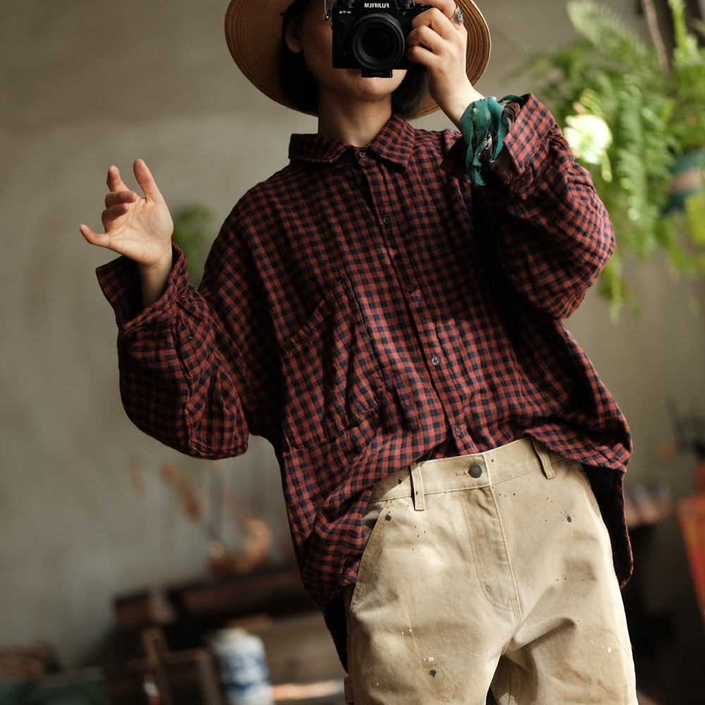Camisa Vintage de Lino a Cuadros