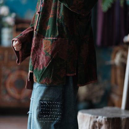 Veste vintage en lin à motifs ethniques