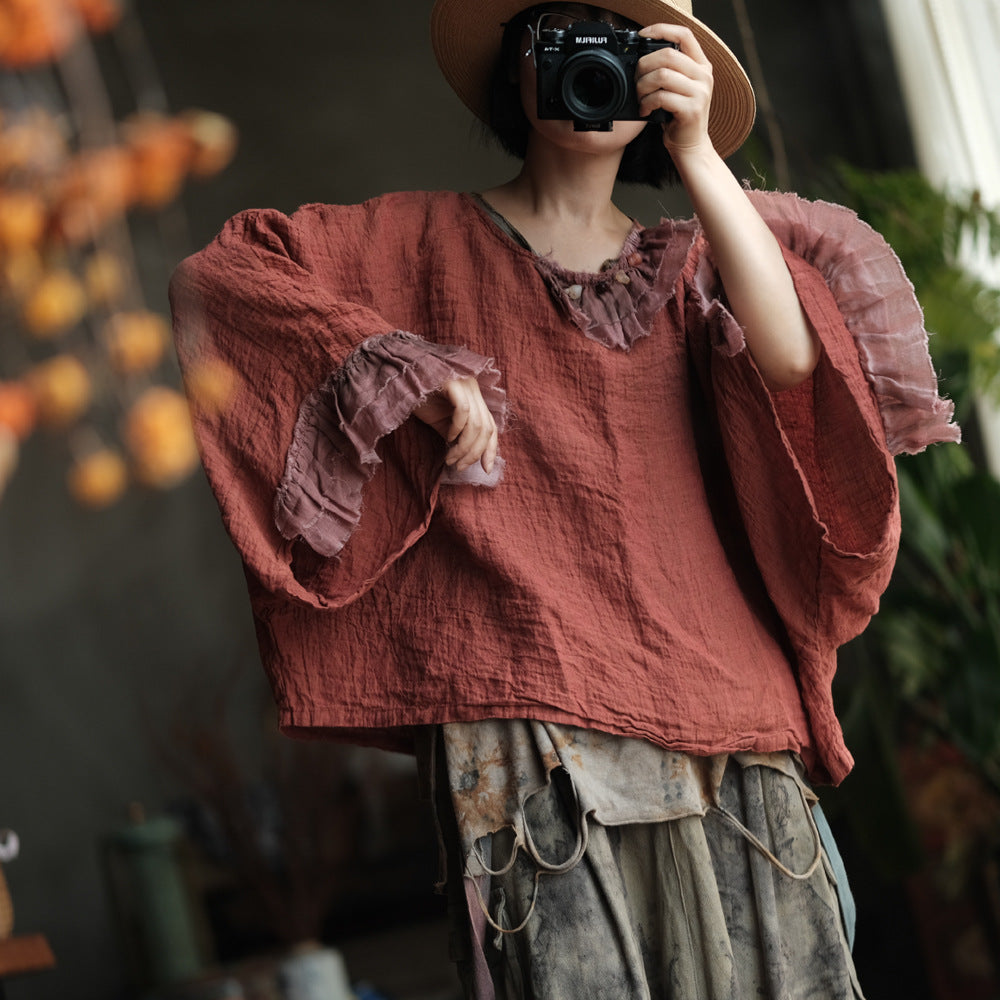 Heritage Ember Linen Patchwork Blouse