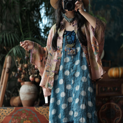 Azure Polka Linen Summer Dress
