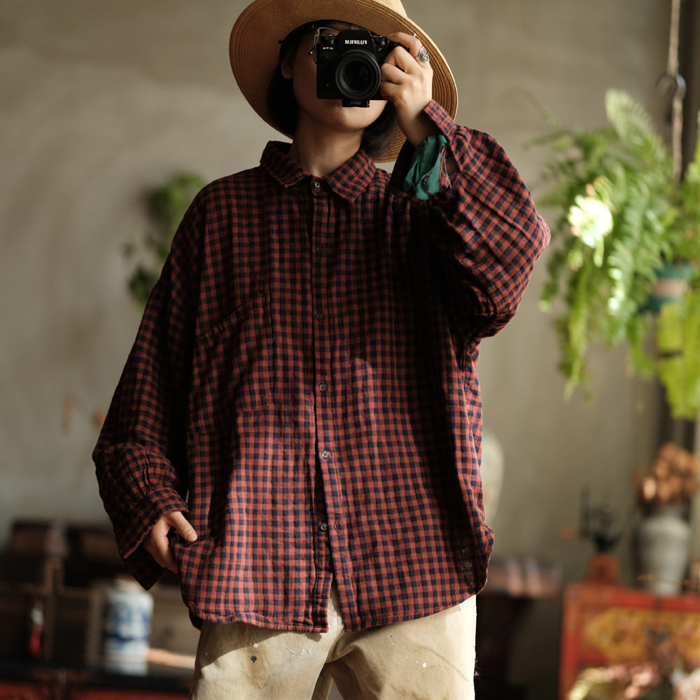 Camisa Vintage de Lino a Cuadros