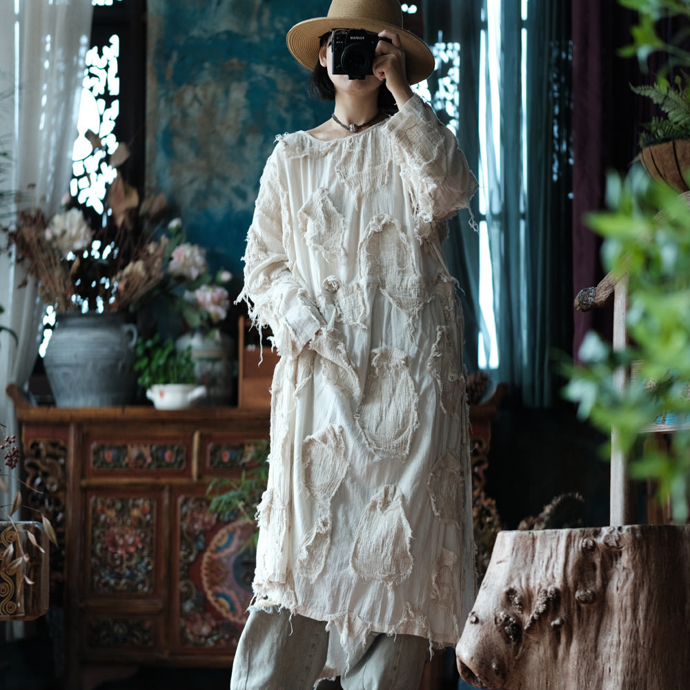Robe tunique patchwork écrue