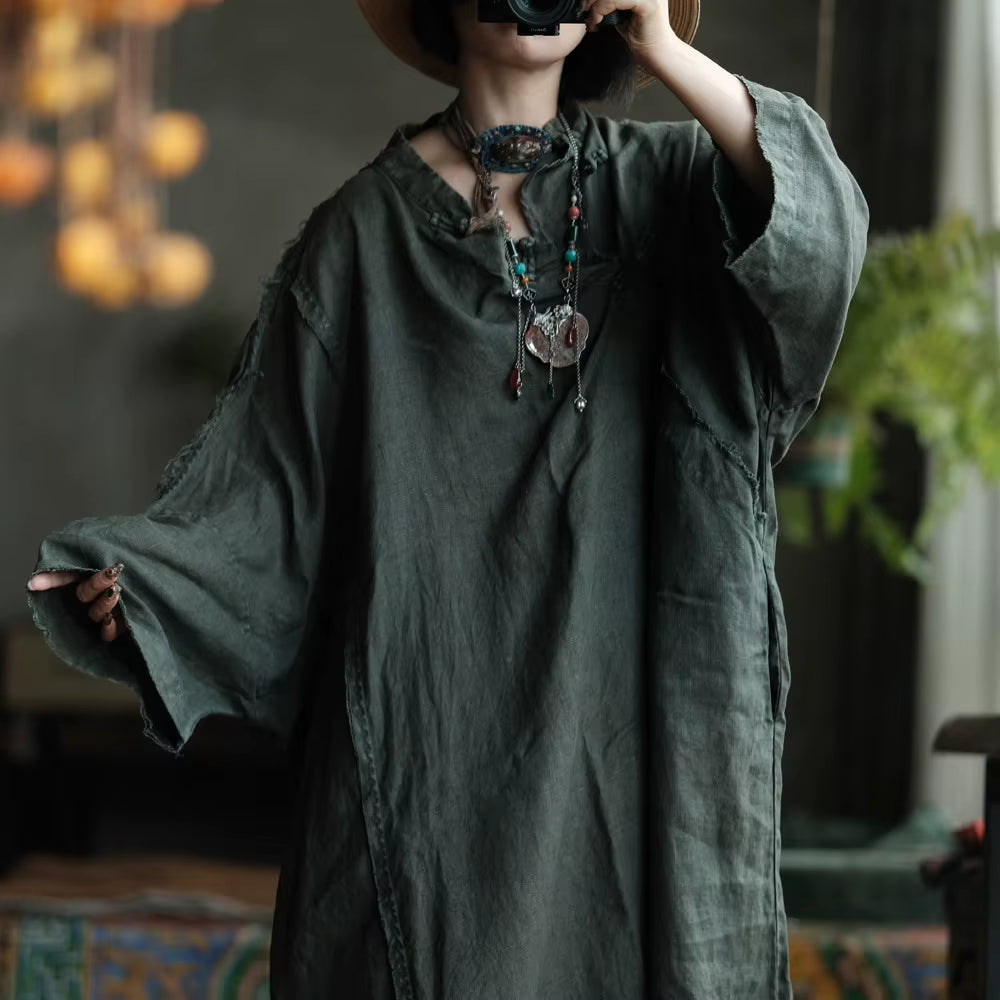 Shadow Moss Oversized Linen Dress