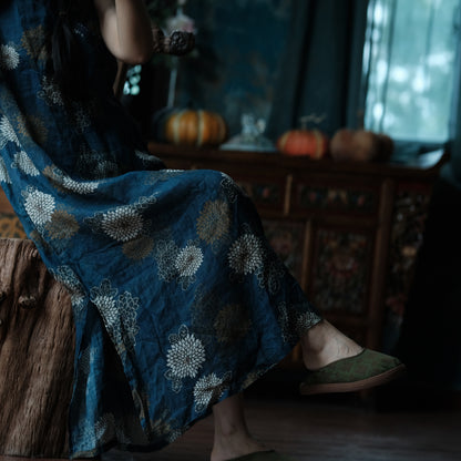 Blue Reverie Floral Cotton Midi Dress