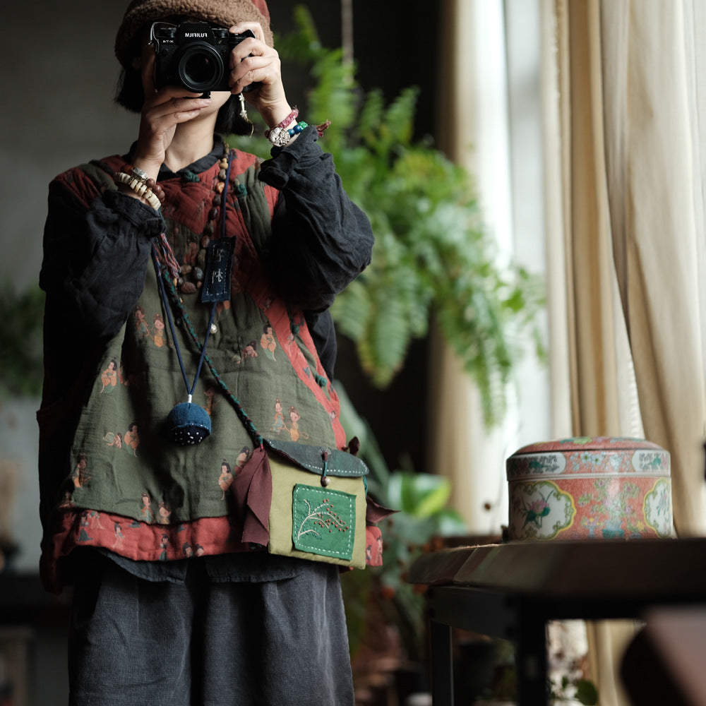 Gilet en lin à motif vintage