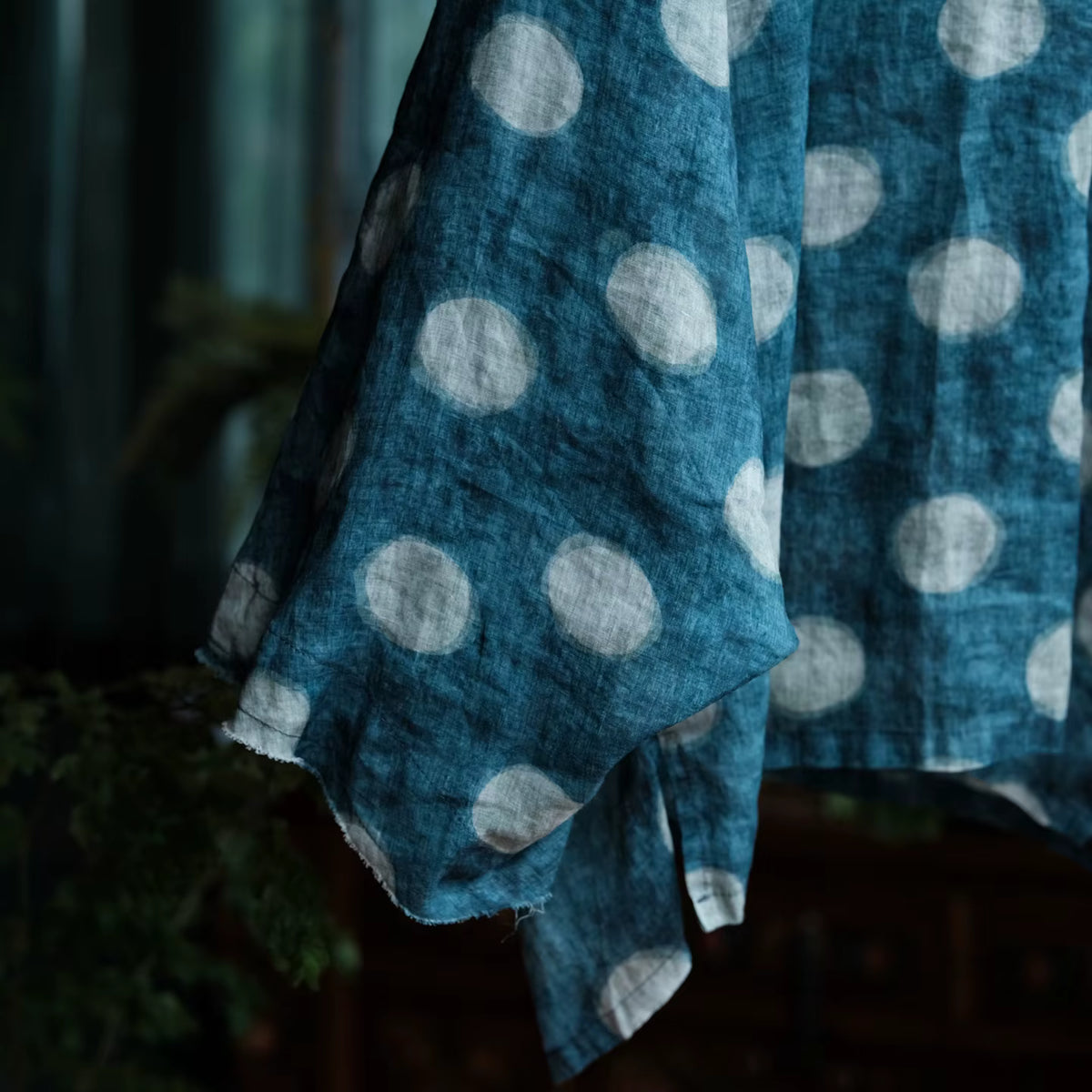 Dotted Ramie Batwing Blouse
