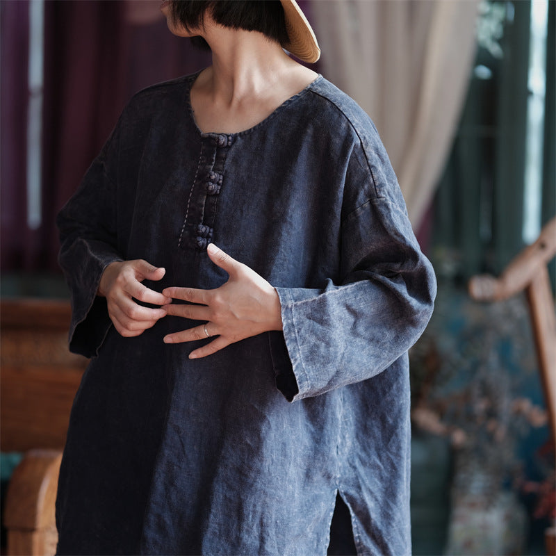 Camisa Oversize de Lino Vintage Breeze para Mujer – Ligera y Transpirable
