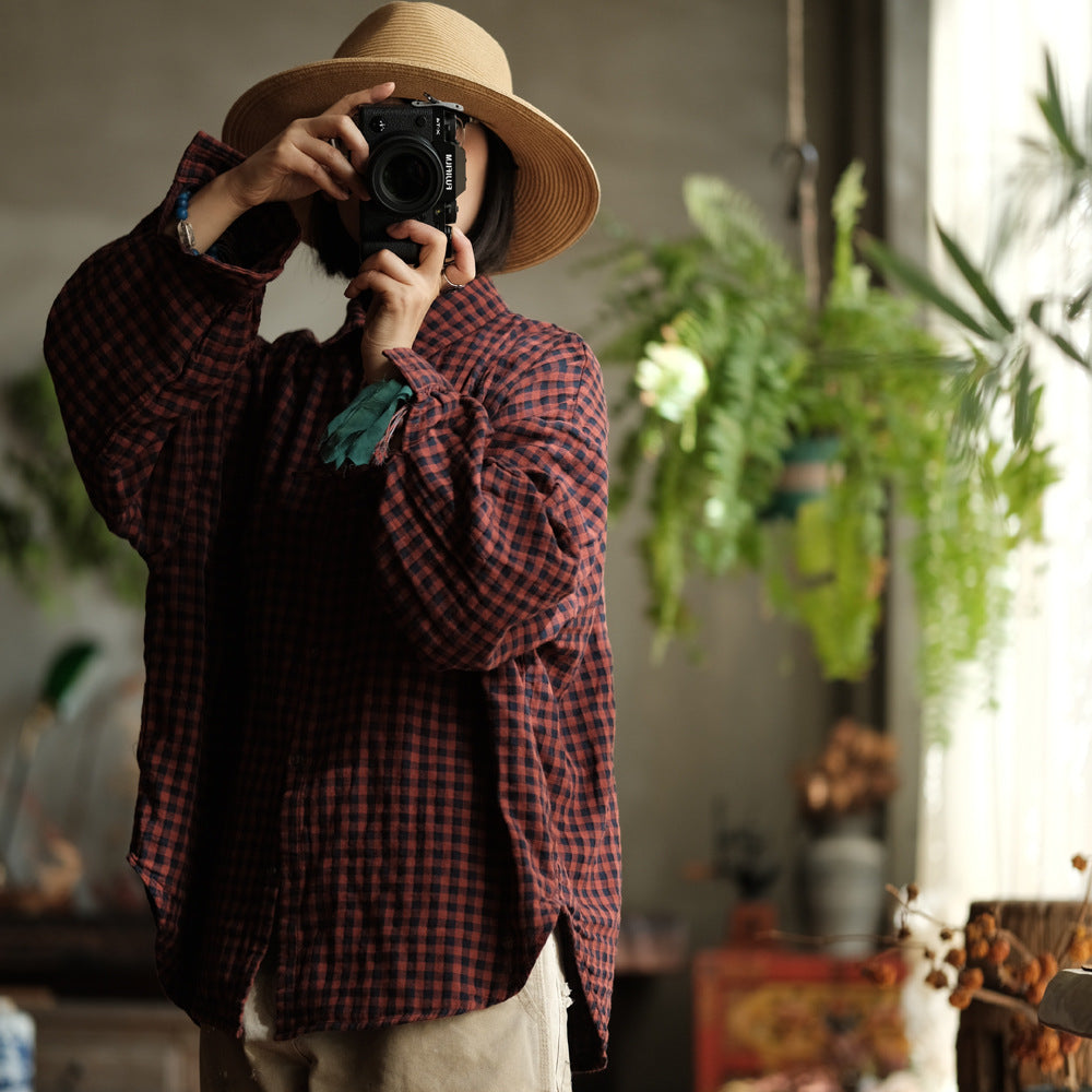 Camisa Vintage de Lino a Cuadros