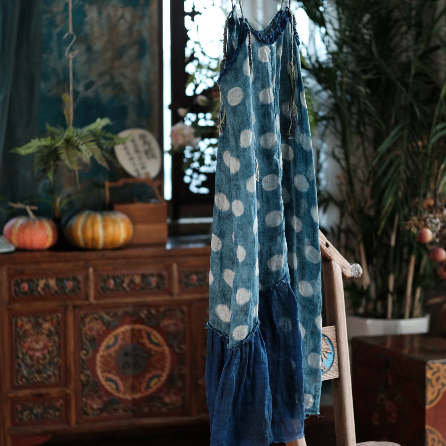 Azure Polka Linen Summe Dress