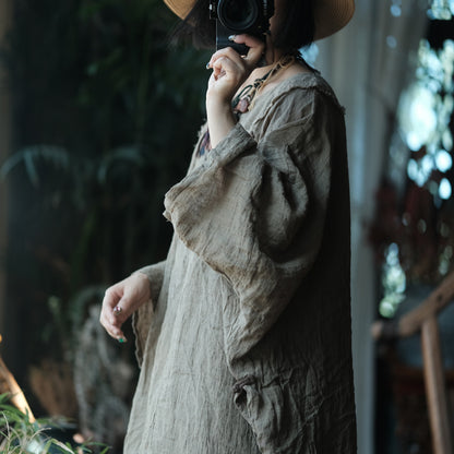 Earthfall Patchwork Linen Dress