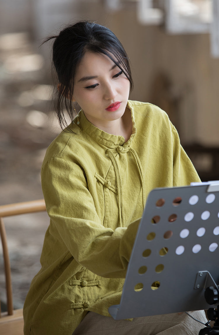 Chemisier en lin à croix de lotus