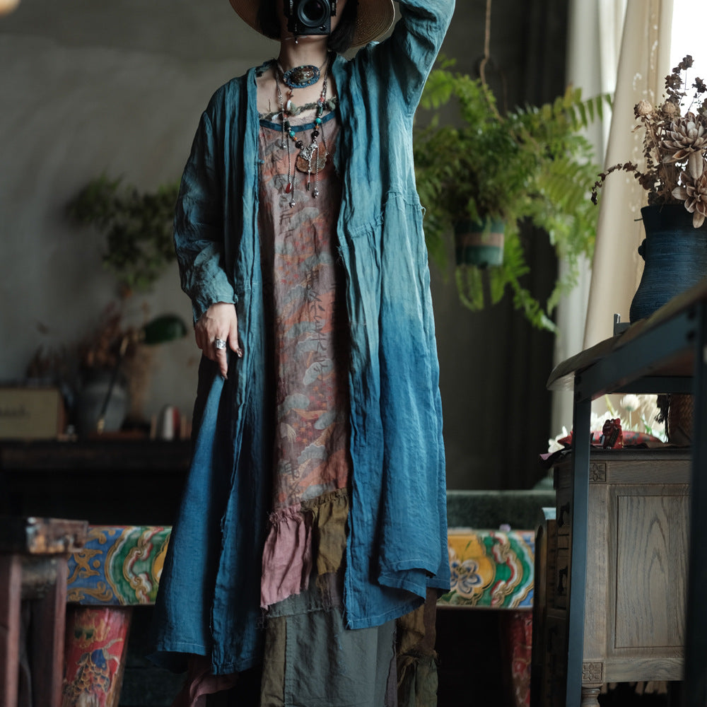 Verdant Mist Tie-Dye Ramie Coat