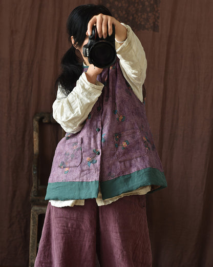 Gilet en lin patchwork à fleurs vintage