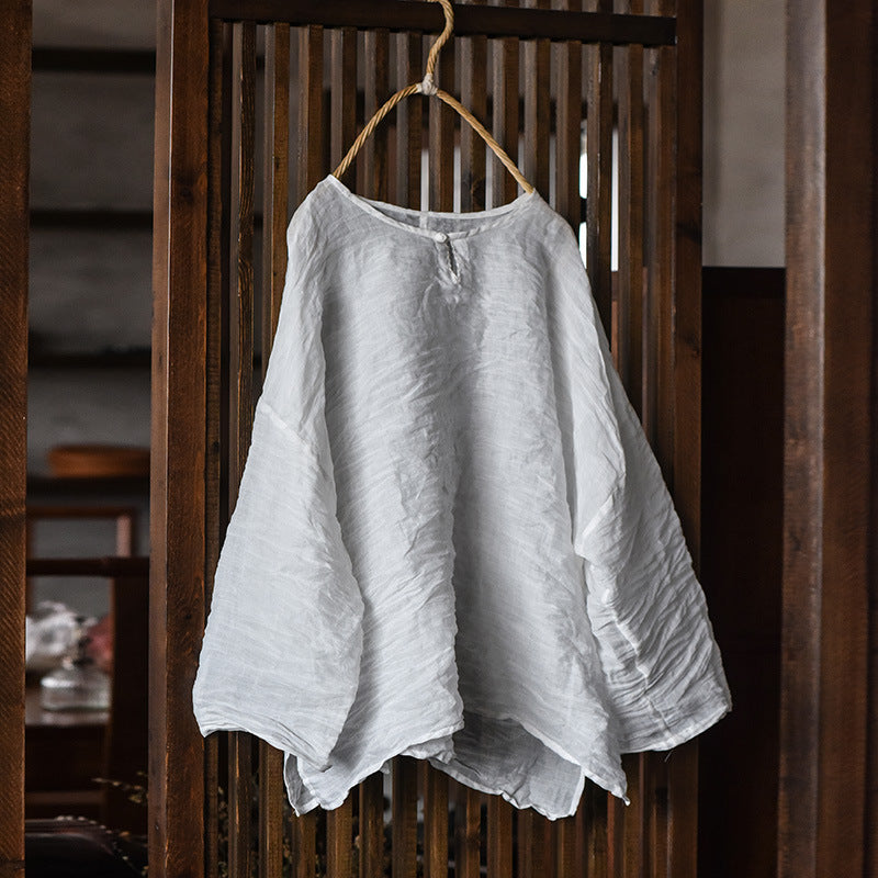 Chemisier vintage à mini boutons en ramie