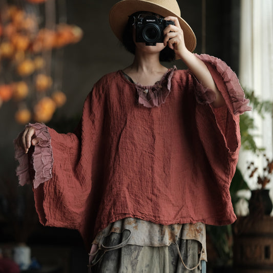 Heritage Ember Linen Patchwork Blouse