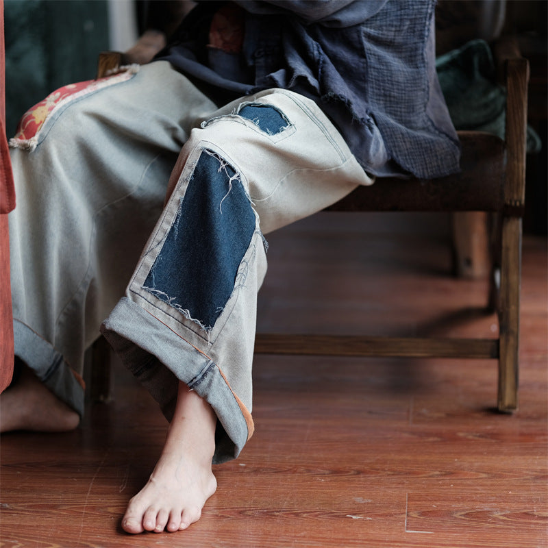 Pantalon en jean patchwork vintage Bloom