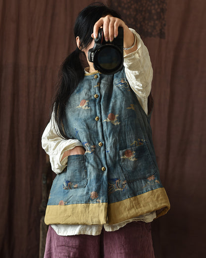 Gilet en lin patchwork à fleurs vintage