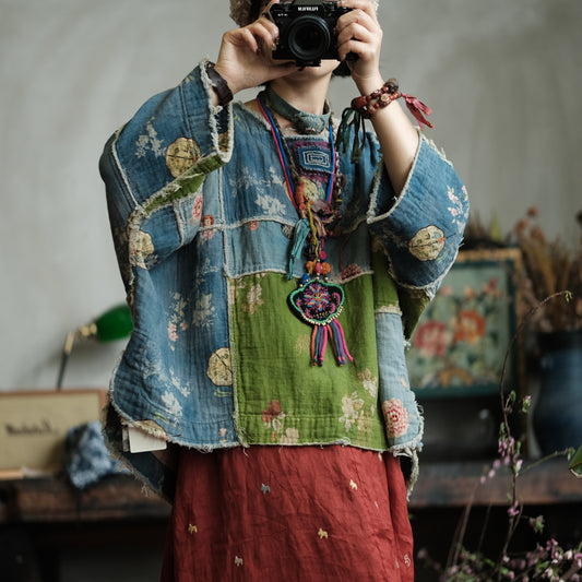 Moss Tide Patchwork Cotton Top