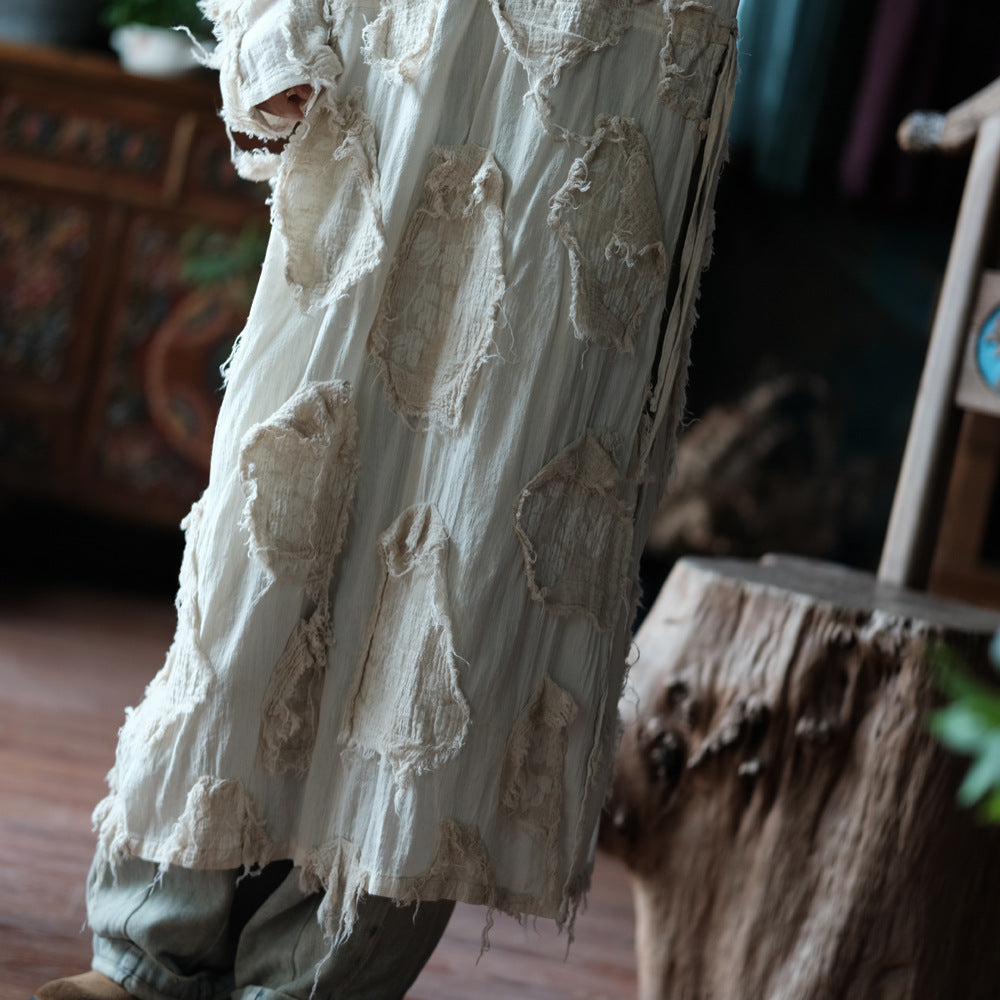 Robe tunique patchwork écrue