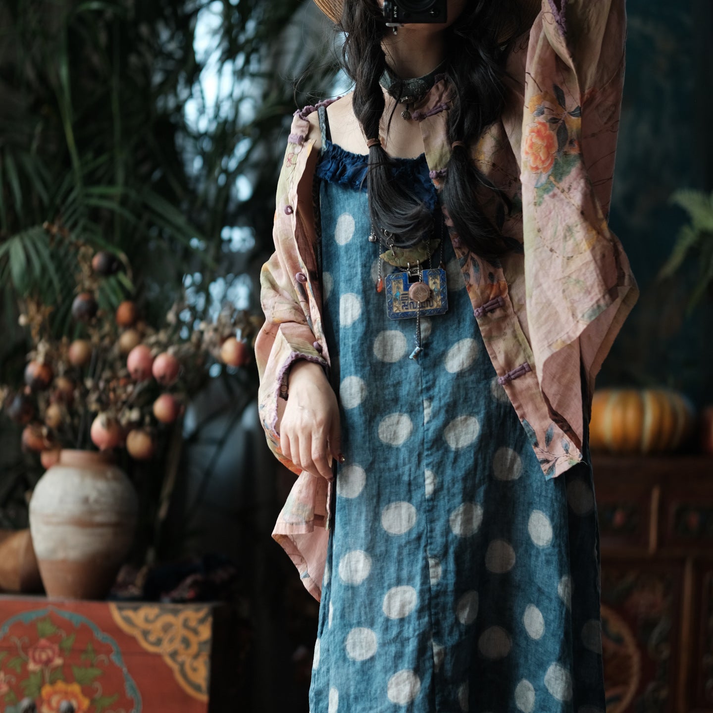 Azure Polka Linen Summe Dress