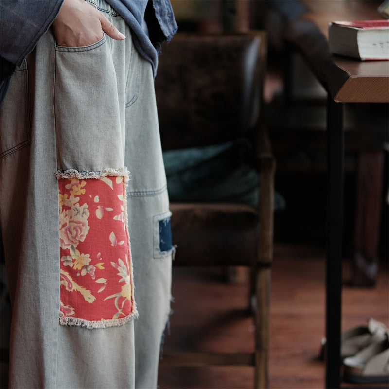 Pantalon en jean patchwork vintage Bloom
