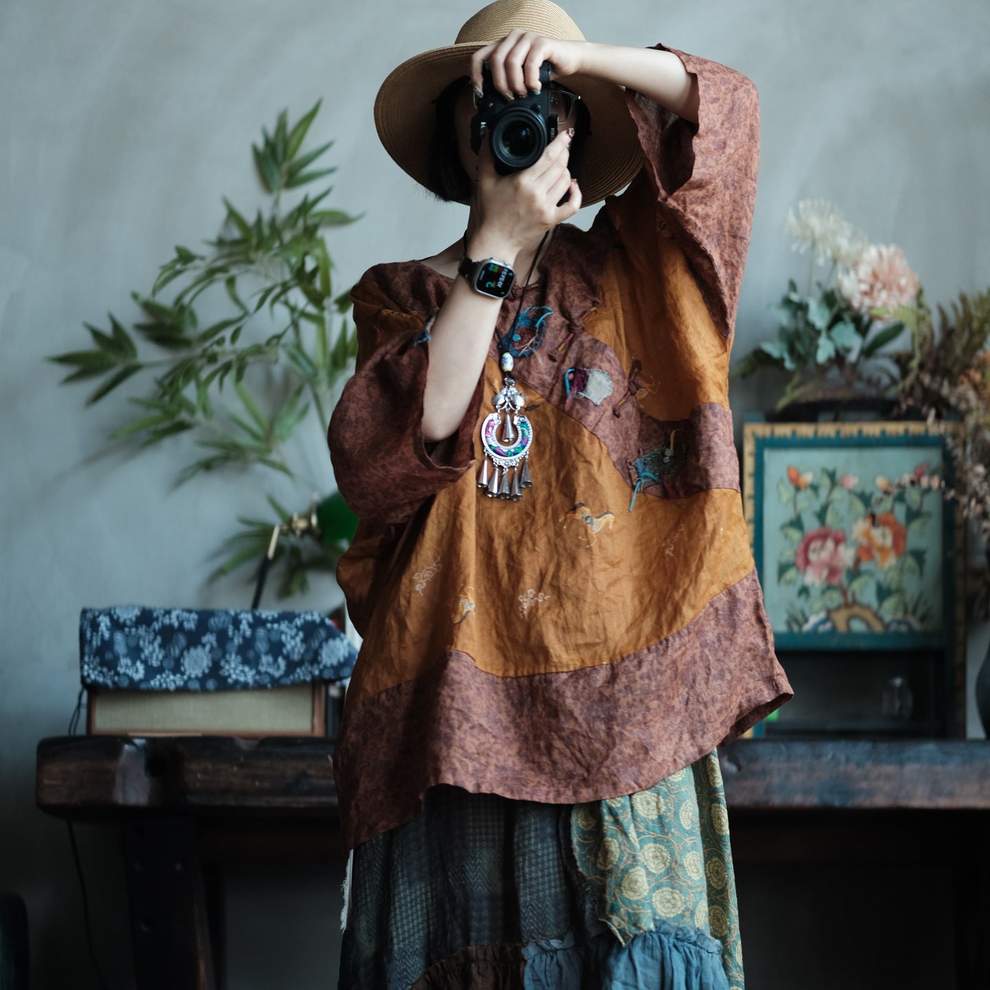 Vintage Mosaic Ramie Blouse
