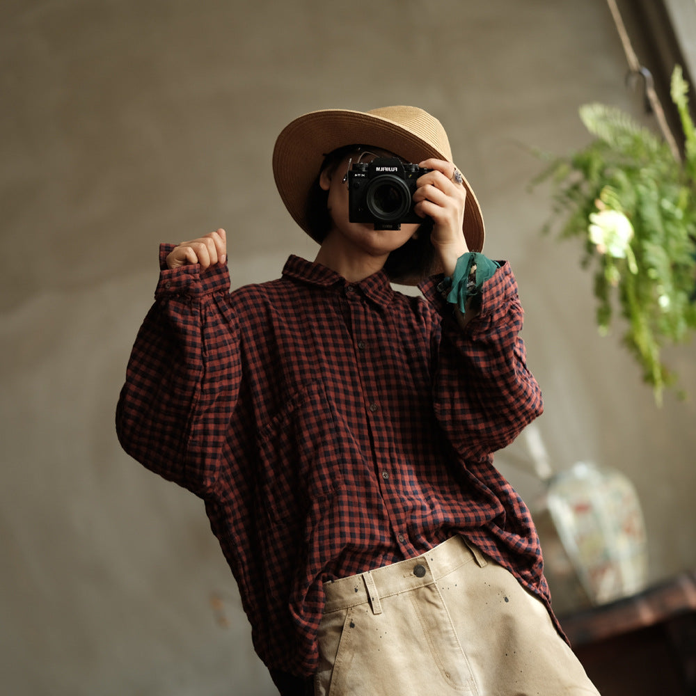 Camisa Vintage de Lino a Cuadros