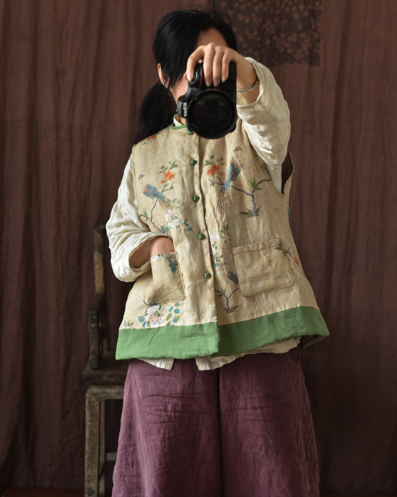 Gilet en lin patchwork à fleurs vintage