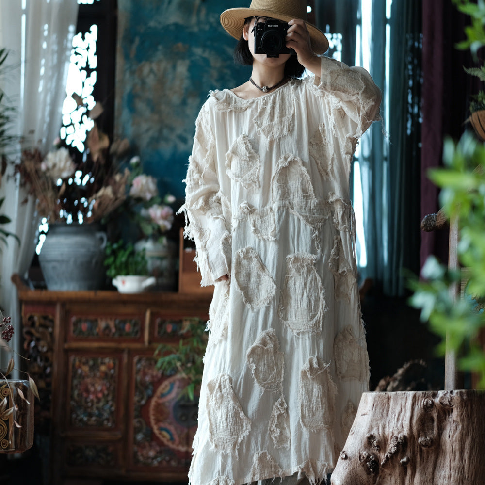 Robe tunique patchwork écrue