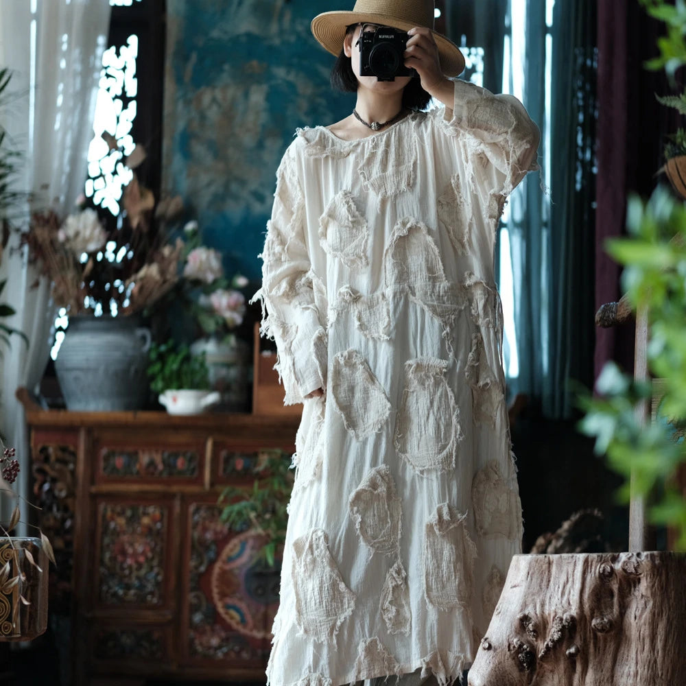 Robe tunique patchwork écrue