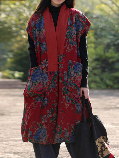 Retro Ethnic Padded Cotton Vest – Sleeveless, Silk Lined