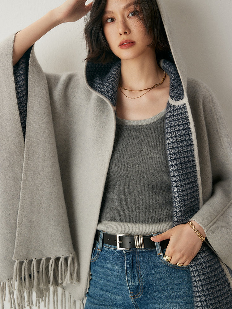 Cape à franges en cachemire Luna