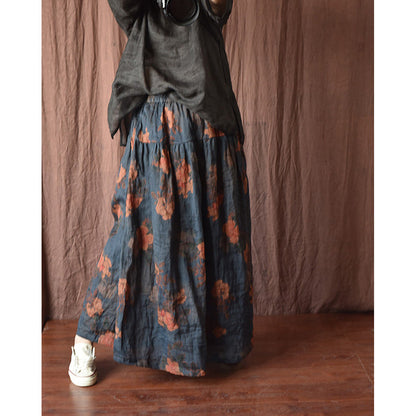 Vintage Bloom Maxi Skirt side view — full-length flowing linen silhouette