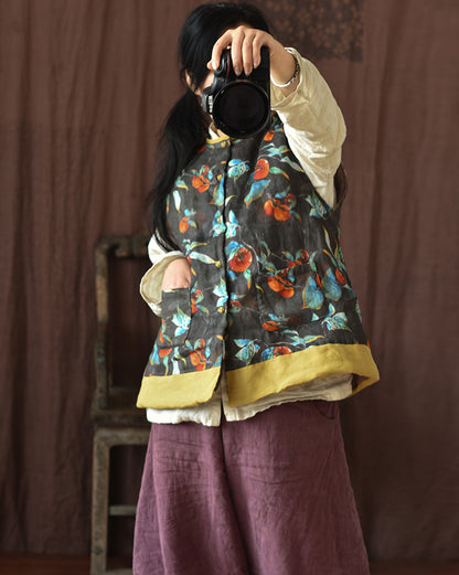 Gilet en lin patchwork à fleurs vintage