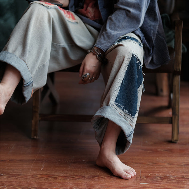 Pantalon en jean patchwork vintage Bloom