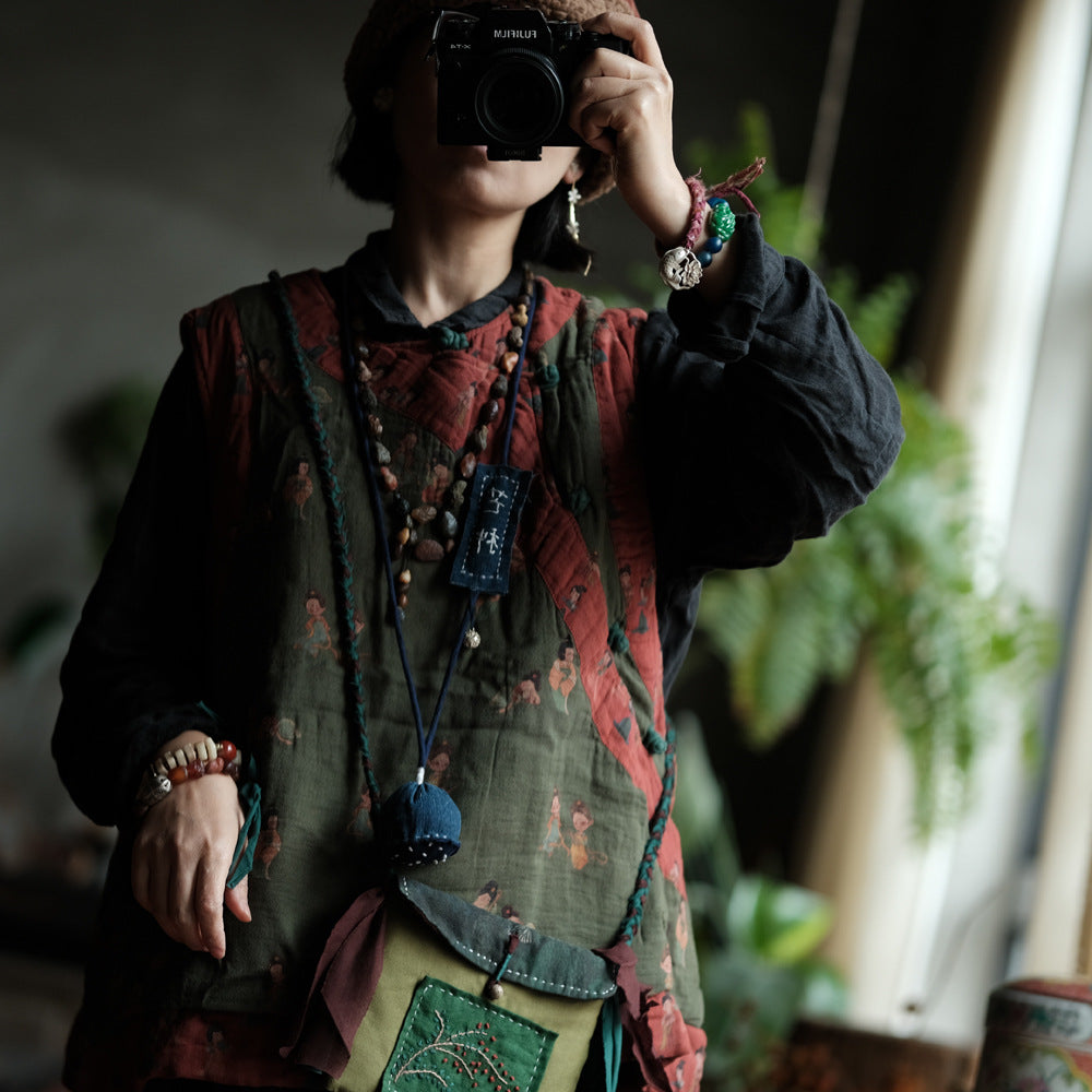 Gilet en lin à motif vintage