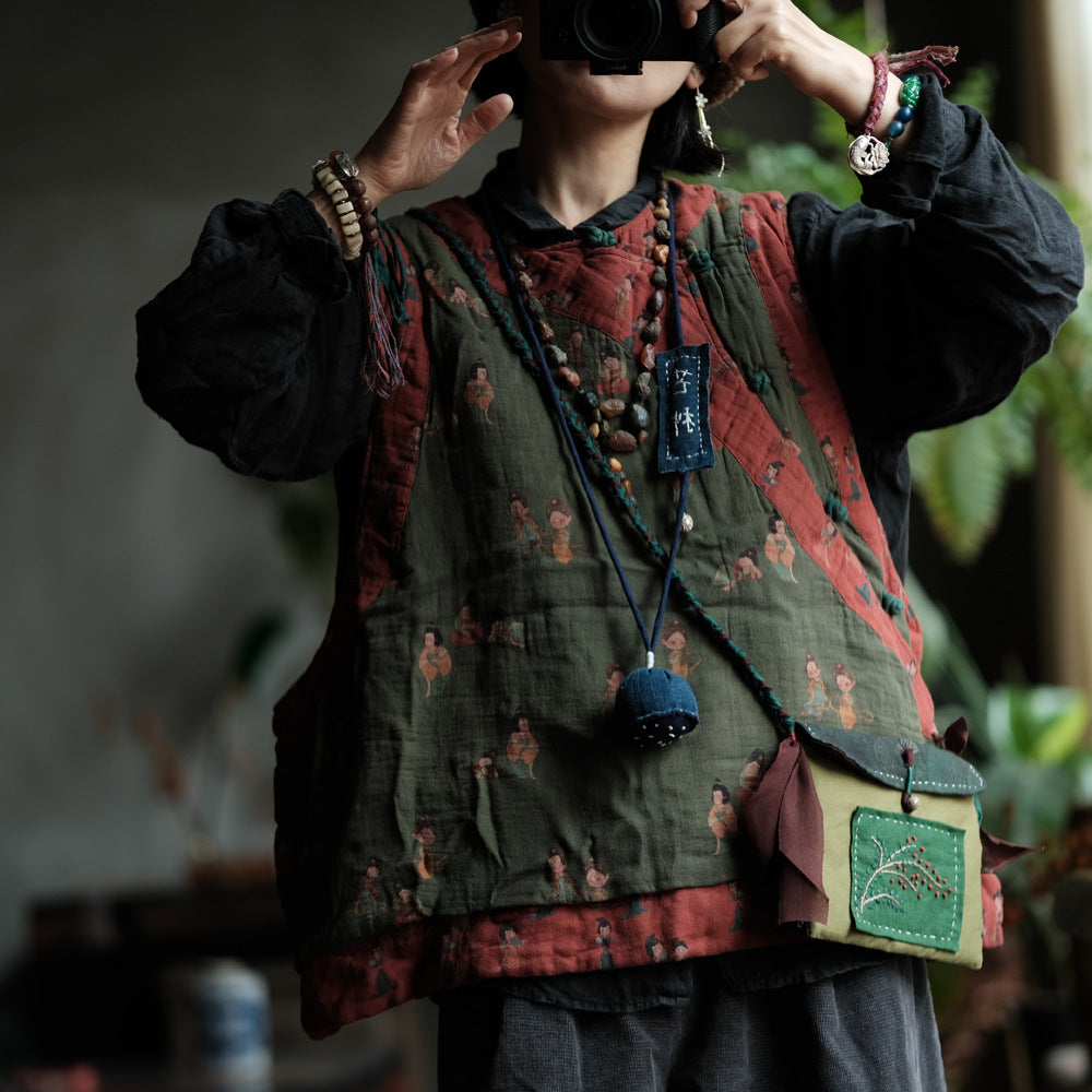 Gilet en lin à motif vintage