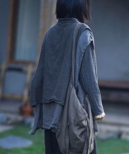 Gilet en lin à poches superposées