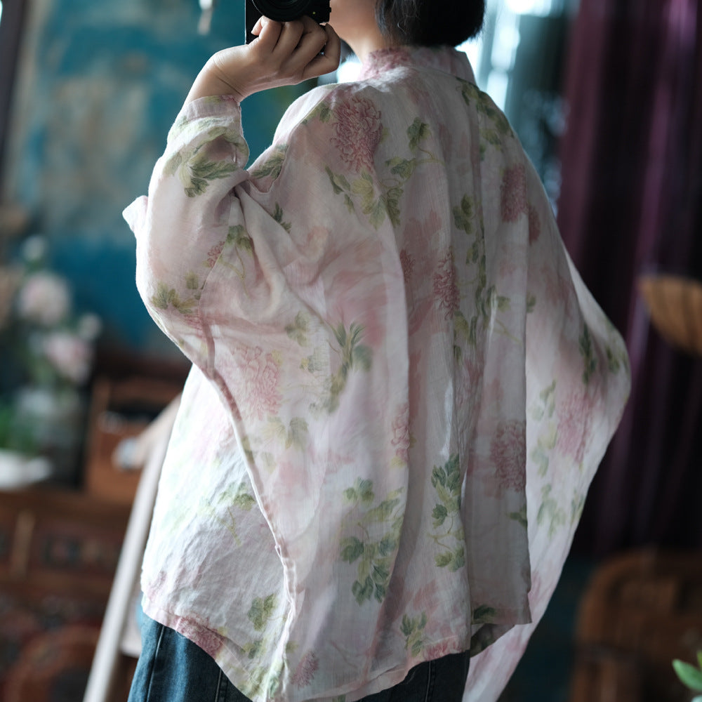 Chemisier vintage à fleurs et coupe-vent