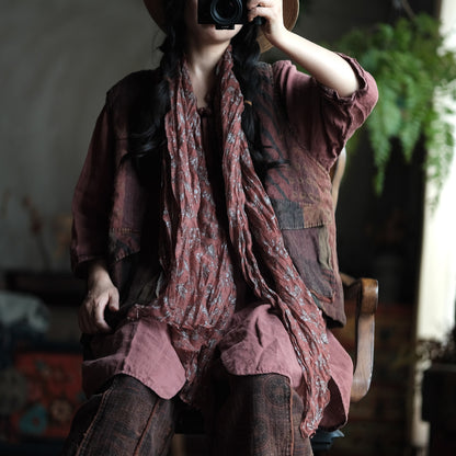 Gilet bohème en lin à poches