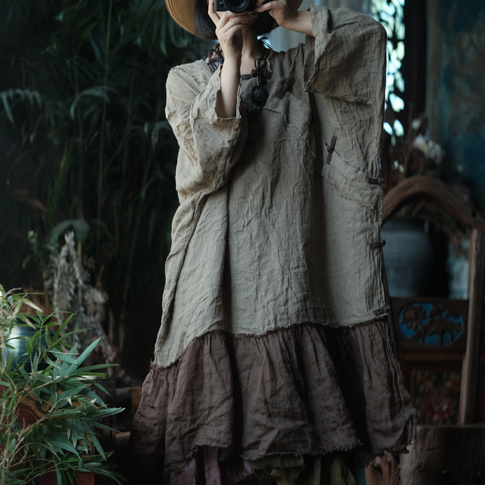 Earthfall Patchwork Linen Dress