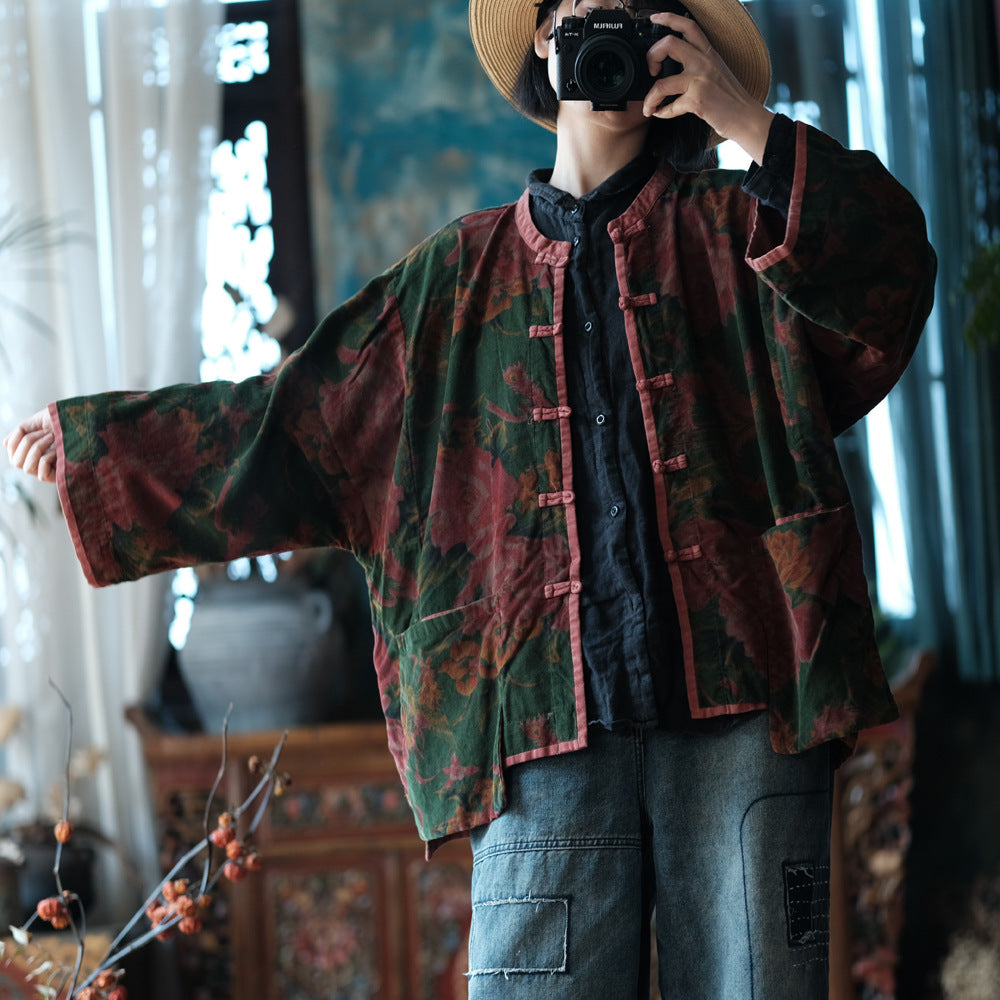 Veste vintage en lin à motifs ethniques